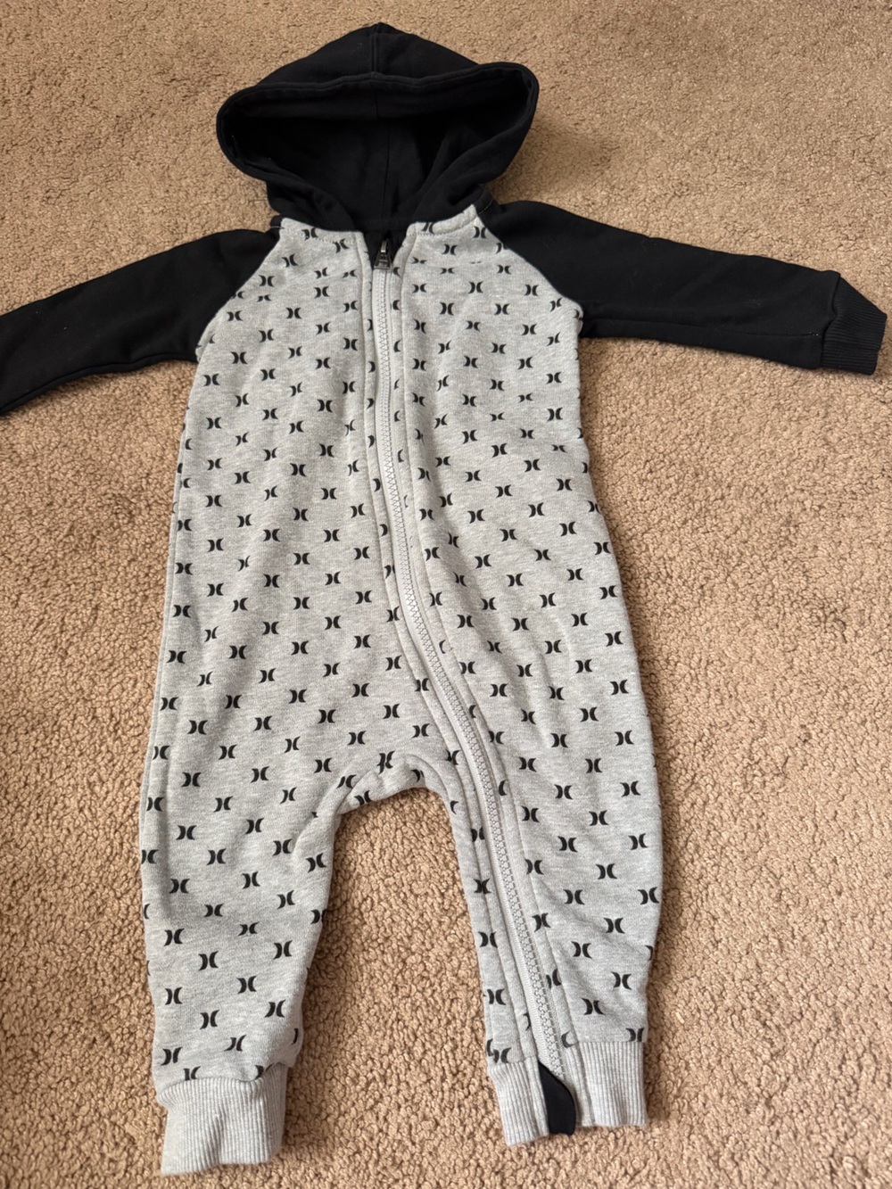 Hurley Black and Gray Hooded One-Piece Romper